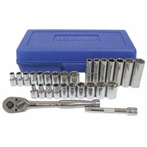 WESTWARD 33HD81 Socket Wrench Set, 1/4 Inch Drive Size, 28 Pieces, 6-Point, 6-Point | CJ3LXU