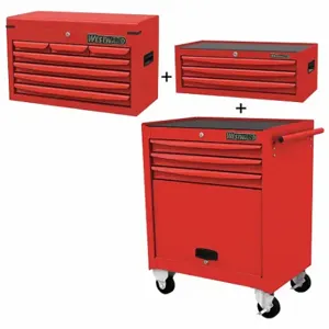 WESTWARD 361LM7 Rolling Cabinet Kit, Powder Coated Red, 28 3/4 in W x 18 1/8 in D x 59 1/2 in H | CV2AQD