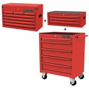 WESTWARD 361LM8 Rolling Cabinet Kit, Powder Coated Red, 28 3/4 in W x 18 1/8 in D x 59 1/2 in H | CV2AQC