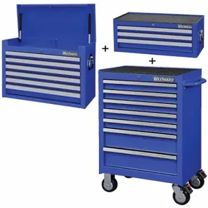 WESTWARD 361LN3 Rolling Cabinet Kit, Powder Coated Blue, 26 3/4 in W x 18 in D x 68 5/8 in H | CV2AQJ