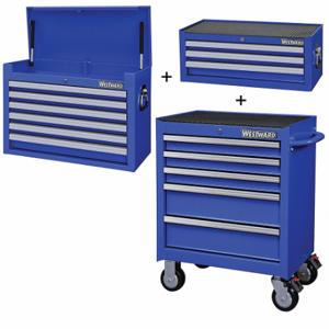 WESTWARD 361LN6 Rolling Cabinet Kit, Powder Coated Blue, 26 3/4 in W x 18 in D x 60 25/64 in H, 14 Drawers | CV2APU