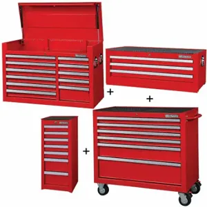 WESTWARD 361LN7 Rolling Cabinet Kit, Powder Coated Red, 57 1/2 in W x 19 in D x 82 3/4 in H, Ball Bearing | CV2APY