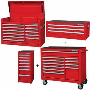 WESTWARD 361LP0 Rolling Cabinet Kit, Powder Coated Red, 57 1/2 in W x 19 in D x 82 3/4 in H, Ball Bearing | CV2AQA