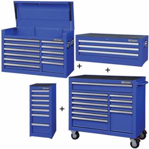 WESTWARD 361LP2 Rolling Cabinet Kit, Powder Coated Blue, 57 1/2 in W x 19 in D x 82 3/4 in H | CV2APX