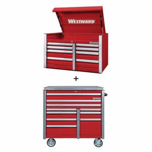 WESTWARD 361LP6 Rolling Cabinet Kit, Powder Coated Red, 42 in W x 25 3/4 in D x 73 1/2 in H, Ball Bearing | CV2AQE