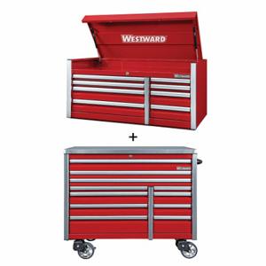 WESTWARD 361LP8 Rolling Cabinet Kit, Powder Coated Red, 54 in W x 25 3/4 in D x 73 1/2 in H, Ball Bearing | CV2AQB