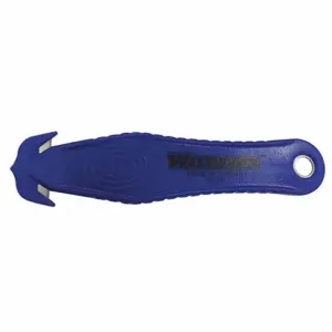 WESTWARD 39CE80 Safety Cutter, 5 3/8 Inch Length, Contoured Handle, Plain, Stainless Steel, Blue, 10 PK | CU9XLE