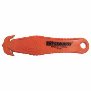 WESTWARD 39CE82 Safety Cutter, 5 3/8 Inch Length, Contoured Handle, Plain, Stainless Steel, Orange, 10 PK | CU9XLF