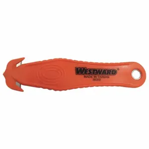 WESTWARD 39CE82 Safety Cutter, 5 3/8 Inch Length, Contoured Handle, Plain, Stainless Steel, Orange, 10 PK | CU9XLF