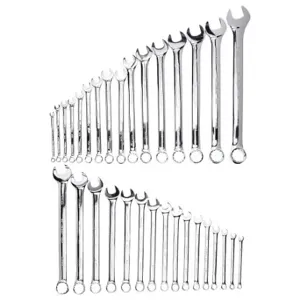 WESTWARD 3XU43 Combination Wrench Set, Alloy Steel, Chrome, 32 Tools, 15 Deg Head Offset Angle, Offset | CU9XFT