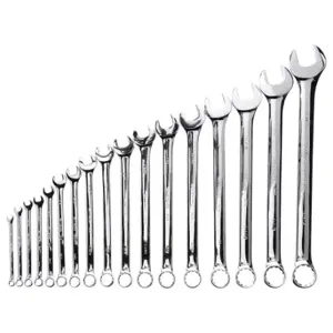 WESTWARD 3XU44 Combination Wrench Set, Alloy Steel, Chrome, 17 Tools, 15 Deg Head Offset Angle, Offset | CU9XGB