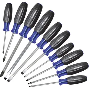 WESTWARD 401L82 Slotted and Square Recess Screwdriver Set, Phillips Driver, 10 Pieces | AX3LZZ