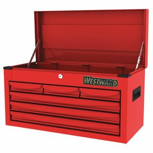 WESTWARD 48RJ70 Top Chest, PoWidther Coated Red, 26 Inch W x 12 1/8 Inch D x 13 7/8 Inch H, Red, 6 Drawers | CV2ATM