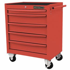 WESTWARD 48RJ74 Rolling Tool Cabinet, Gloss Red, 28 3/4 in W x 18 1/10 in D x 33 7/8 in H, Red, 5 Drawers | CU9ZXR