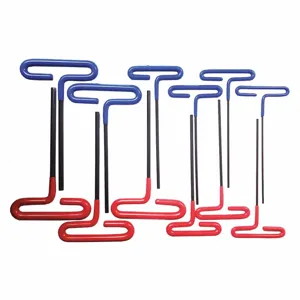 WESTWARD 493L32 Hex Key Set, T Shape Key, 12 Tips, Red Handle, Black Oxide Finish, Steel | CH3PXT 493L32