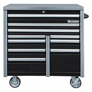 WESTWARD 49NR89 Rollbarer Werkzeugschrank, Mattschwarz, 42 Zoll B x 25 45/64 Zoll T x 48 3/4 Zoll H, 10 Schubladen | CU9ZXT