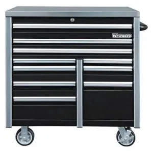 WESTWARD 49NR89 Rolling Tool Cabinet, Matte Black, 42 in W x 25 45/64 in D x 48 3/4 in H, 10 Drawers | CU9ZXT