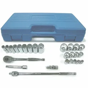 WESTWARD 4LWZ8 Socket Wrench Set, 1/2 Inch Drive Size, 26 Pieces, 7/16 to 1 1/4 Inch Size Range | CJ3LYC