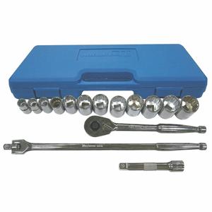 WESTWARD 4LXC8 Socket Wrench Set, 1/2 Inch Drive Size, 17 Pieces, 10 to 28 mm Size Range | CJ3LYB