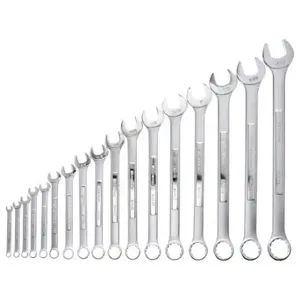 WESTWARD 4PL92 Combination Wrench Set, Alloy Steel, Satin, 17 Tools, 15 Deg Head Offset Angle, Offset | CU9XFW