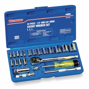 WESTWARD 4PL99 Socket Wrench Set, 3/16 Inch To 7/8 Inch Socket Range, 1/4 Inch Drive | CH6KDH