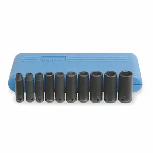 WESTWARD 4YP59 Impact Socket Set, 3/8 Inch Drive Size, 10 Pieces, 5/16 To 7/8 Inch Socket Size | CJ2PFT