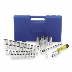 WESTWARD 4YP76 Socket Wrench Set, 1/4-3/8 Inch Drive Size, 51 Pieces, 6-Point, 12-Point | CJ3LXV