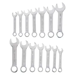 WESTWARD 4YR24 Combination Wrench Set, Alloy Steel, Satin, 14 Tools, 15 Deg Head Offset Angle, Offset | CU9XFV