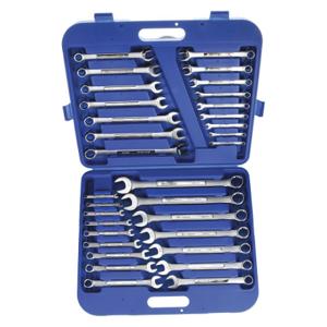 WESTWARD 4YR25 Combination Wrench Set, Alloy Steel, Chrome, 32 Tools, 15 Deg Head Offset Angle | CU9XFU