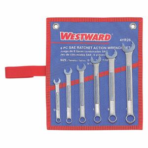 WESTWARD 4YR26 Combination Wrench Set, Alloy Steel, Satin, 6 Tools | CU9XGA