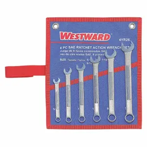 WESTWARD 4YR26 Combination Wrench Set, Alloy Steel, Satin, 6 Tools | CU9XGA