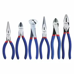 WESTWARD 53JW90 Plier Set, 6 Pliers, Std Cushion Grip, Manual, Pouch, 6 - 9 Pliers Range | CU9XAX