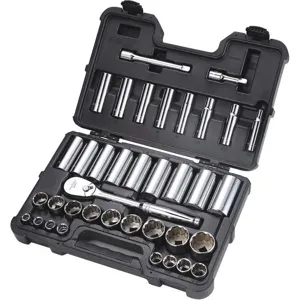 WESTWARD 53PN53 Chrome Socket Set, Drive Size 1/2, 37 Pieces | AX3MMP