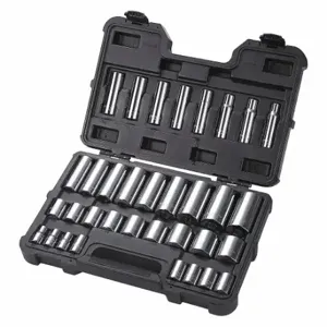 WESTWARD 53PN56 Socket Set, 1/2 Inch Drive Size, 34 Pieces, 3/8 Inch To 1 3/8 Inch Socket Size Range | CU9WJT