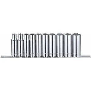 WESTWARD 53PN59 Socket Set, 1/2 Inch Drive, SAE, Chrome, Number of Pieces 10 | CD3XWQ