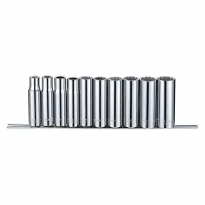 WESTWARD 53PN63 Socket Set, 1/2 Inch Drive Size, 10 Pieces, 3/8 To 15/16 Inch Size Range, Chrome | CJ3LXK