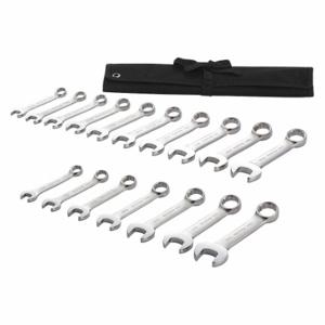 WESTWARD 54DG05 Combination Wrench Set, Alloy Steel, Satin, 17 Tools, 15 Deg Head Offset Angle, Pouch | CU9XFX