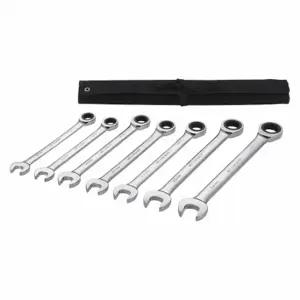 WESTWARD 54DG25 Combination Wrench Set, Alloy Steel, Chrome, 7 Tools, 21 mm to 32 mm Range of Head Sizes | CU9ZQP