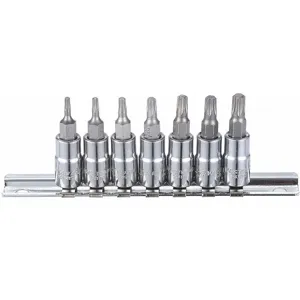 WESTWARD 54TN14 Alloy Steel Socket Bit Set, 1/4 Inch Drive Size, Chrome Finish, No. of Pieces 7 | CD2MLK