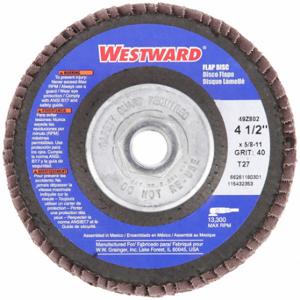 WESTWARD 66261180301 Flap Disc, Type 27, 4 1/2 Inch x 5/8 11, Aluminum Oxide, 40 Grit | CU9XMQ 49Z802