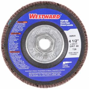 WESTWARD 66261180319 Flap Disc, Type 29, 4 1/2 Inch x 5/8 11, Aluminum Oxide, 80 Grit | CU9XNN 49Z820