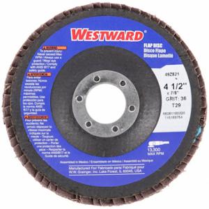 WESTWARD 66261180320 Flap Disc, Type 29, 4 1/2 Inch x 7/8 Inch, Aluminum Oxide, 36 Grit | CU9XNR 49Z821