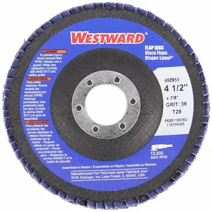 WESTWARD 66261180352 4-1/2 Inch Flap Disc, Type 29, 7/8 Inch Mounting Hole, Extra Coarse, 36 Grit | CD2HLV 49Z853