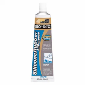 WHITE LIGHTNING W11121005 Silicone Sealant, Silicone Rubber, Clear, 3 Oz, Tube, 501% Or More Elongation Range | CV2BHL 49LX48