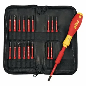 WIHA TOOLS 28398 Multi-Bit Screwdriver, #1/#2/3 mm/4 mm/5.5 mm/5 mm/T10/T15/T20/T8 Tip Size, 19 Tips | CT7HJB 53KH20