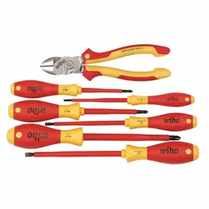 WIHA TOOLS 32857 Electricians Tool Kit, Insulated, 7 Total Pcs, Drivers And Bits/Pliers | CR7QCC 450G57