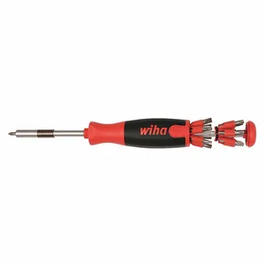 WIHA TOOLS 77791 Multi-Bit Screwdriver, 24 Tips, 9 Inch Overall Length, Locking, Ergonomic Grip, Double End | CT7HJD 55EU09