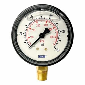 WIKA 113.13.25.100.L Commercial Pressure Gauge, Liquid-Filled, 0 To 100 PSI, 2 1/2 Inch Dial, Bottom | CV3QHU 442Y72