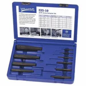 WILLIAMS INDUSTRIAL TOOLS EXS-10 Screw Extraction Set, 10Pcs | CV3QXH 58TF69