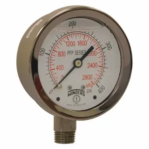 WINTERS INSTRUMENTS 491D90 Industrial Pressure Gauge, 0 To 400 PSI, 2 1/2 Inch Dial, 1/4 Inch Npt Male, Pfp, Dual | CV3RUT